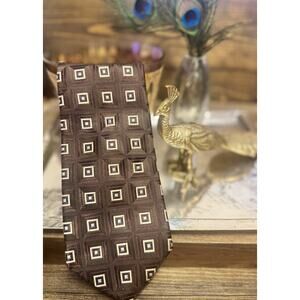 Made In USA Vintage Silk Ike Behar Tie Brown Geometric